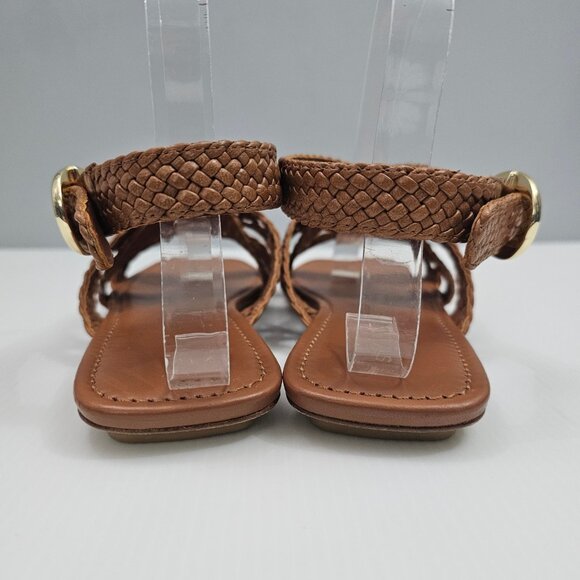 Stuart Weitzman Thea Sandal Womens 8 Tan Woven Leather Flat Summer Designer - Picture 10 of 14